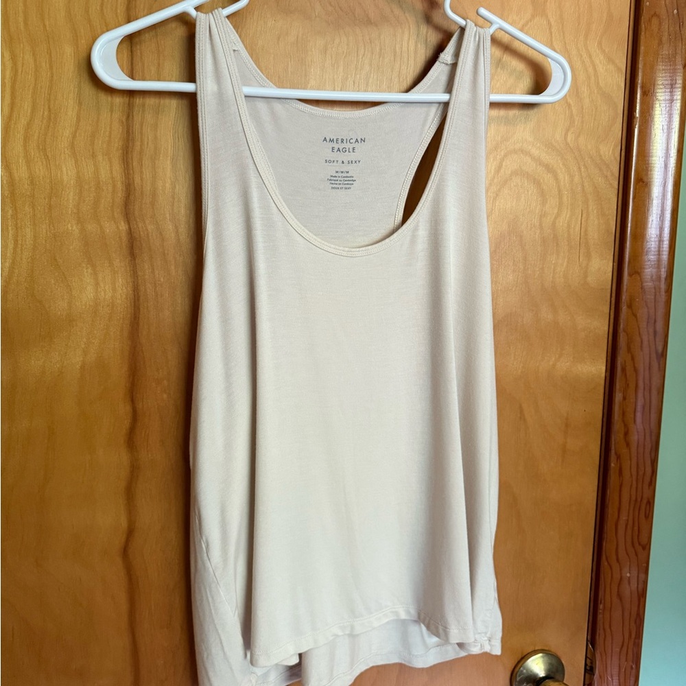 American Eagle Outfitters Cream Ribbed Tank Top